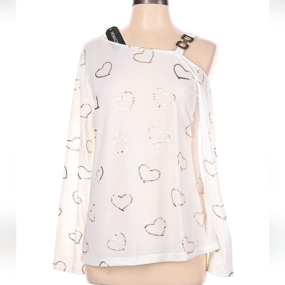 Noracora Blouse Jersey One Shoulder Rose Gold Hearts Stretchy Off the Shoulder